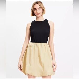 The Loft Black and Tan Sleeveless Dress with Bubble Hem